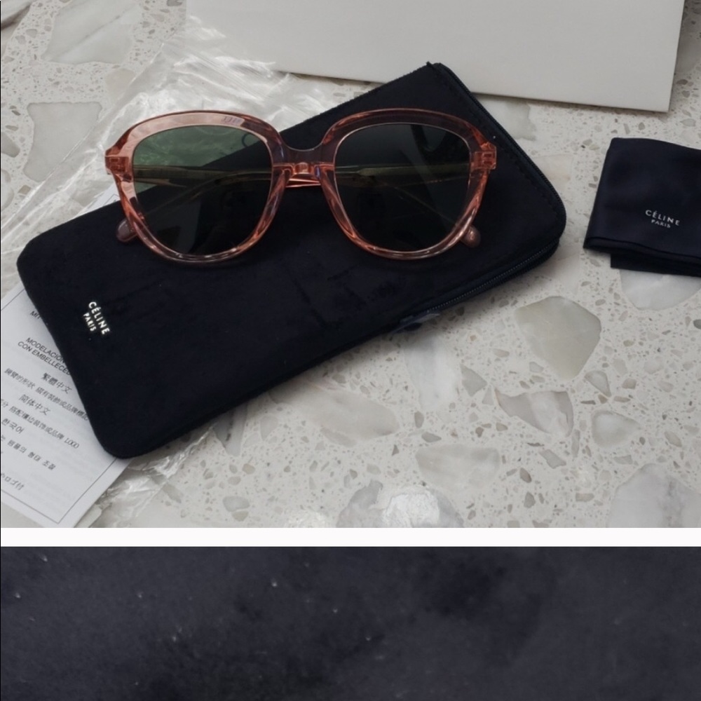 Celine Crystal Pink Frame Sunglasses with Green Lenses